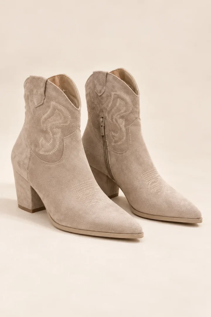 Beige western ankle boots