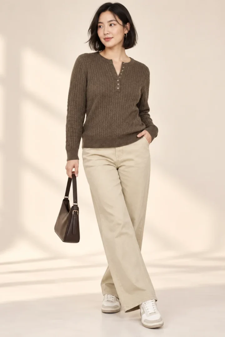 Brown ribbed knit jumper