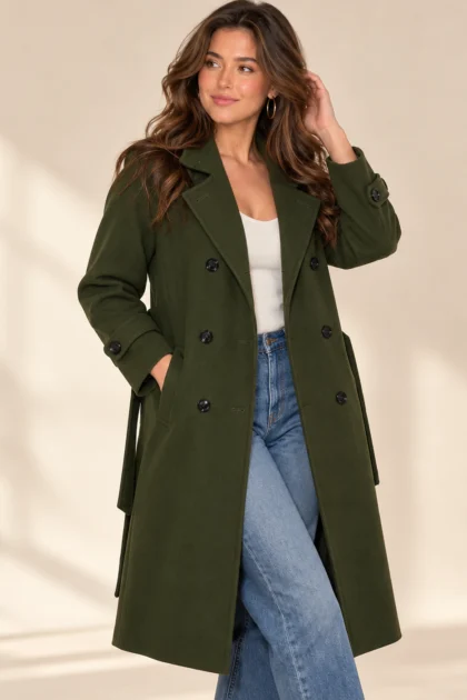 Plain Belted Long Trench Coat Blazer