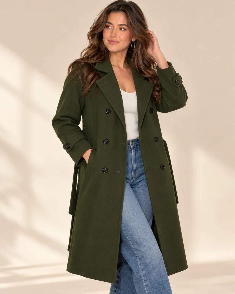 Plain Belted Long Trench Coat Blazer