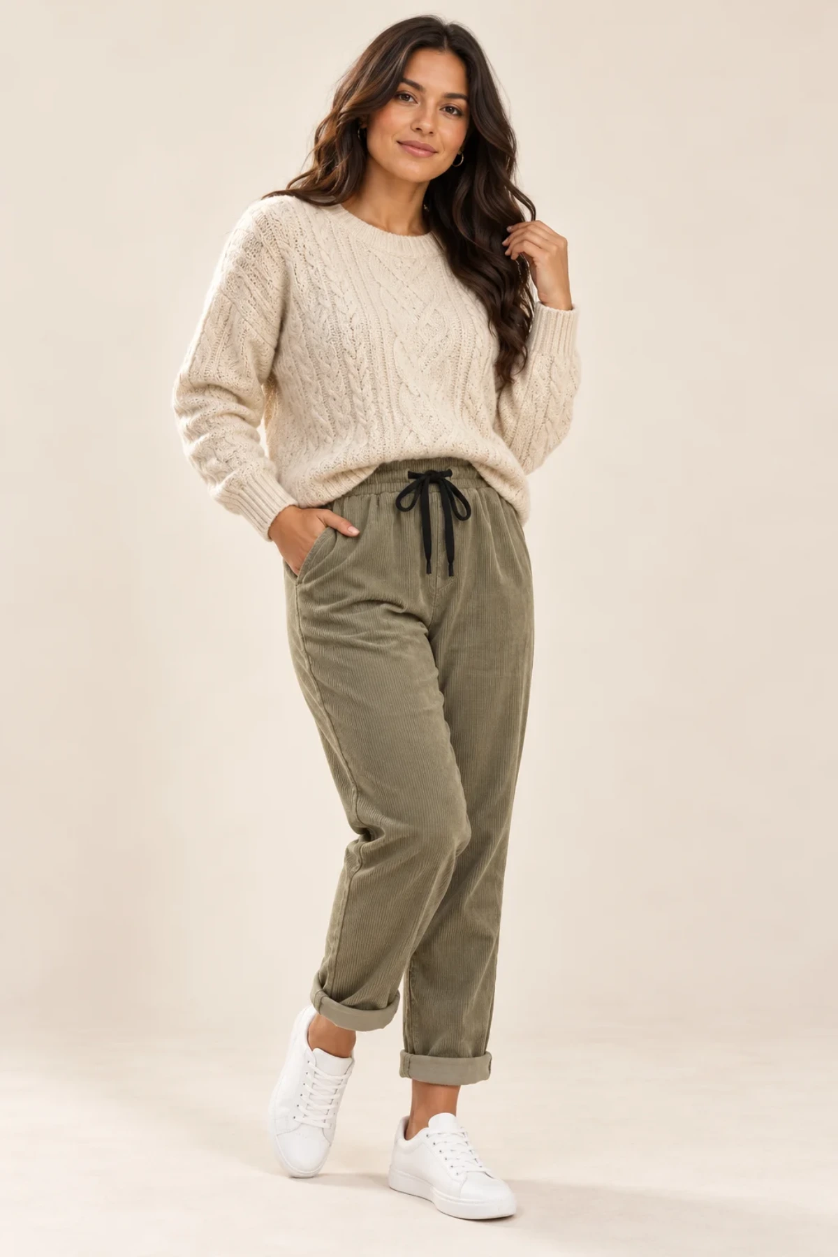 Corduroy Drawstring Womens Cotton Trousers