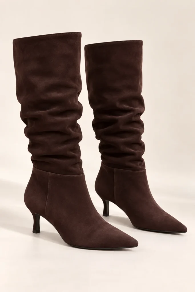 Faux Suede Kitten Heel Knee High Boots