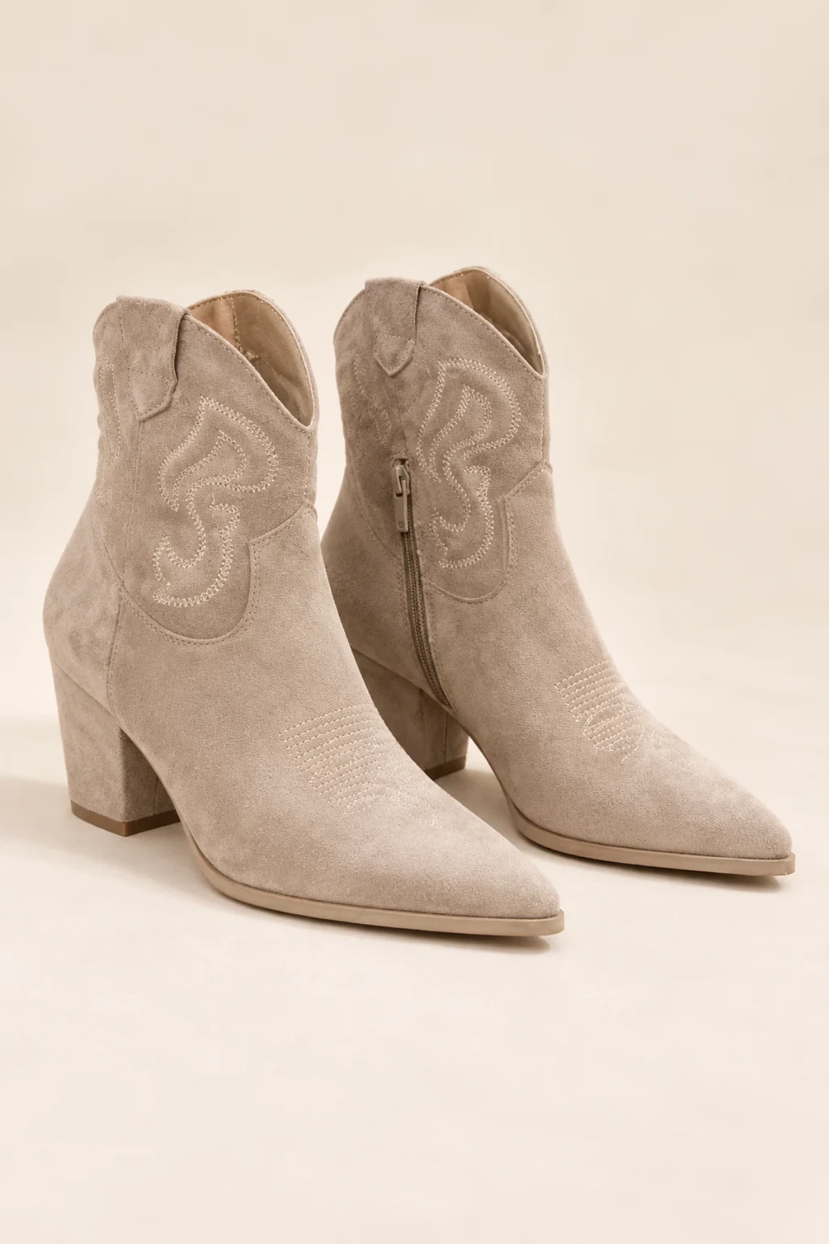 Side Zip Embroidered Suede Ankle Boots