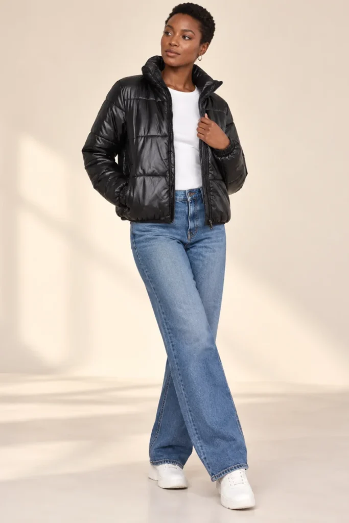 Womens Plain Quilted Puffer Jacket