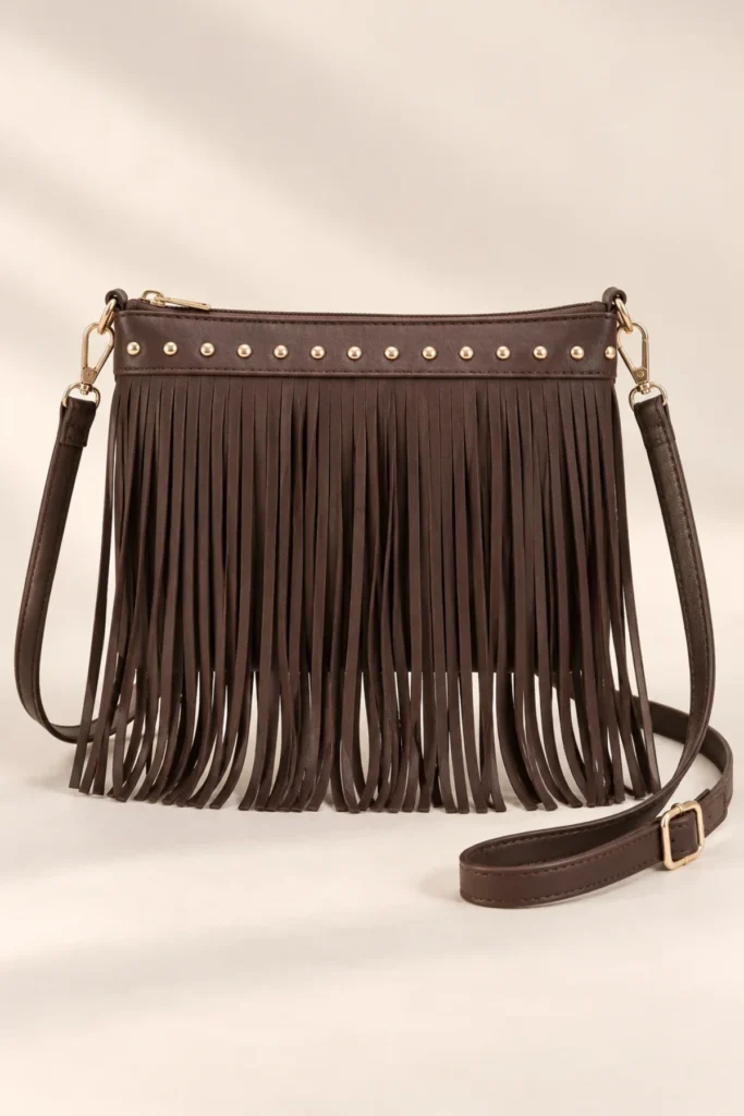 Studded Fringe Womens Crossbody Bag