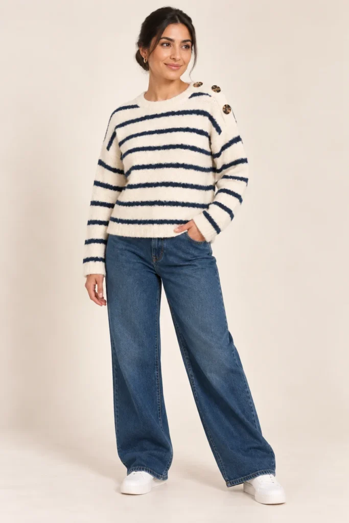 Womens Boucle Striped Knitted Jumper