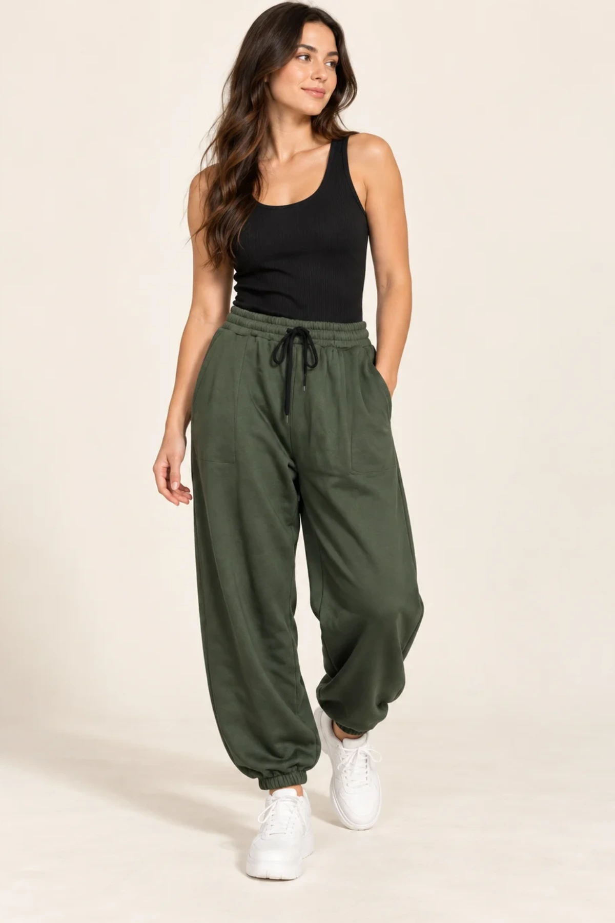 Plain Drawstring Waistband Trousers