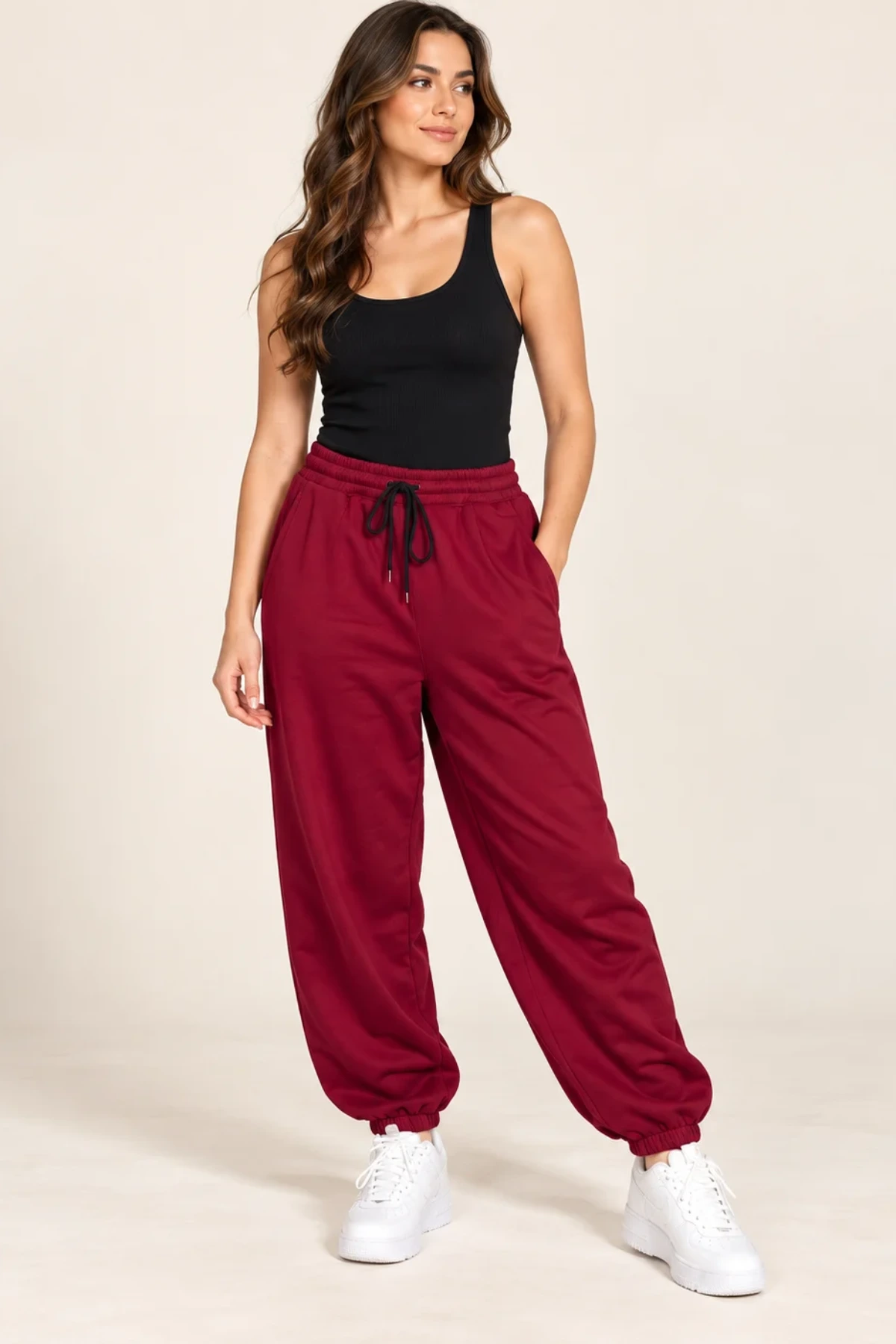 Plain Drawstring Waistband Trousers