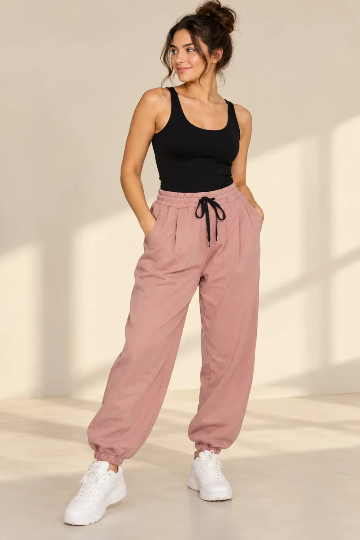 Plain Drawstring Waistband Trousers