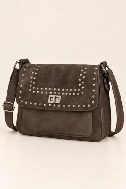 Studded Faux Suede Crossbody Bag