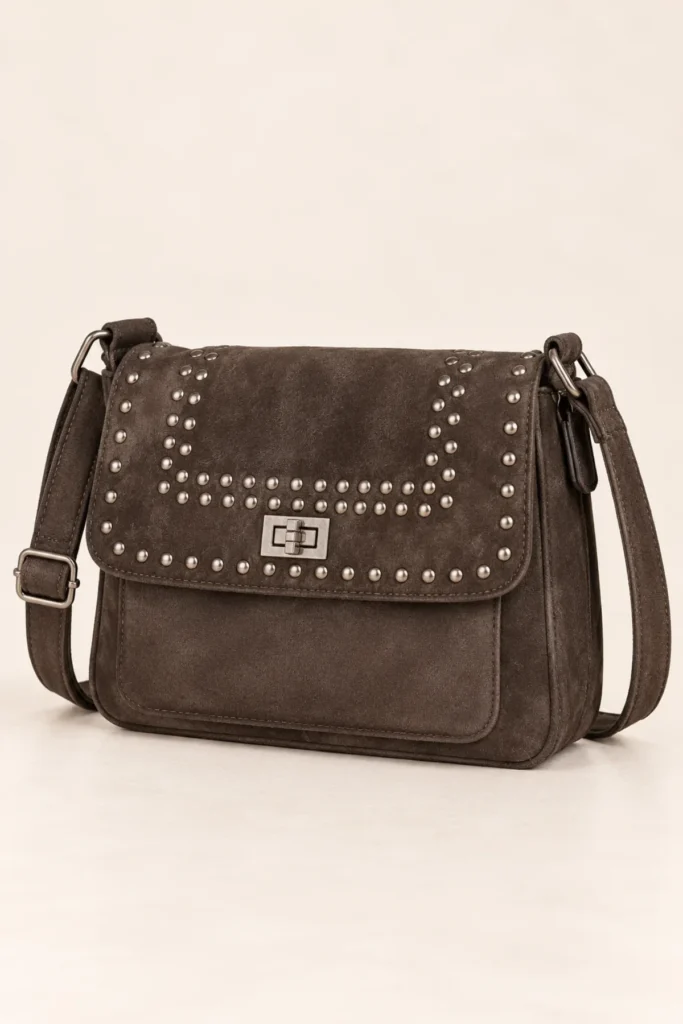 Studded Faux Suede Crossbody Bag