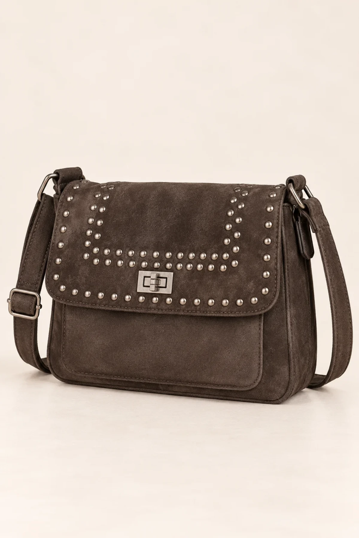Studded Faux Suede Crossbody Bag