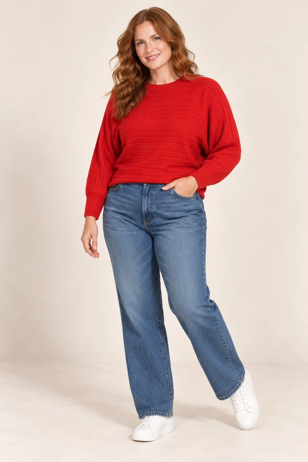 Womens Ribbed Knit Tunic Jumper Textured