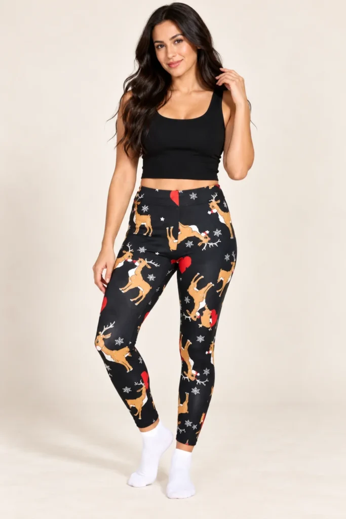 Kissing Reindeer Print Xmas Legging