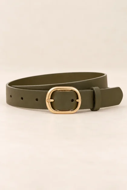 Womens Thin Belt with Gold Oval Buckle