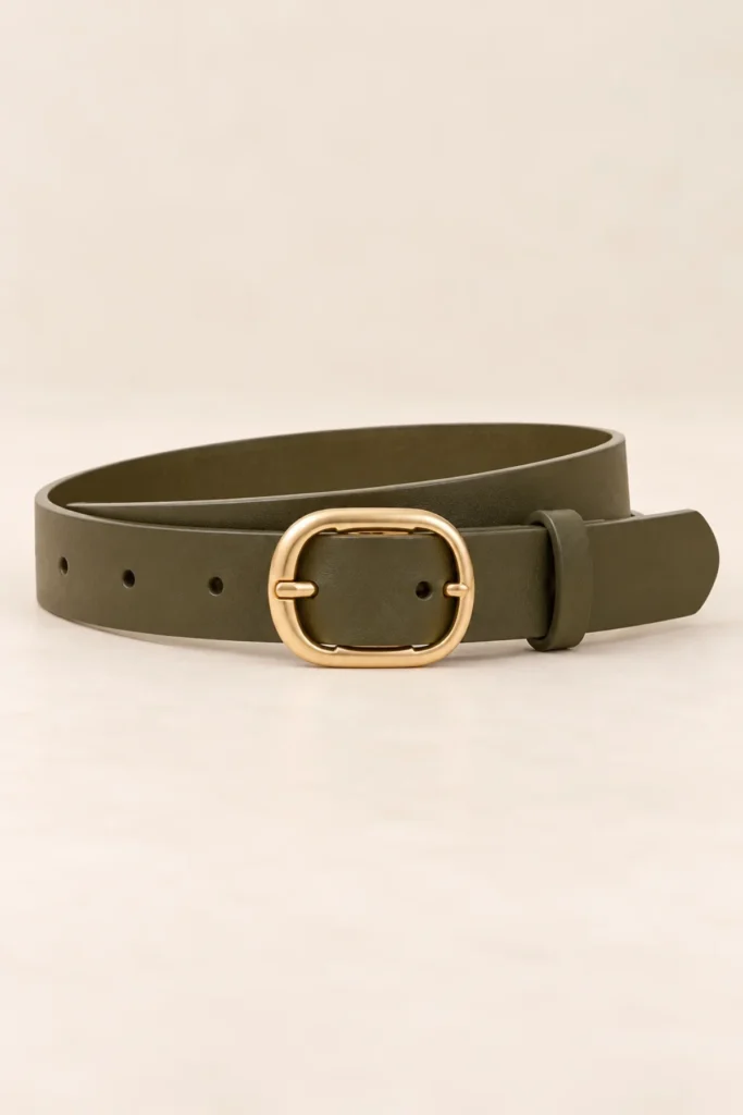 Womens Thin Belt with Gold Oval Buckle