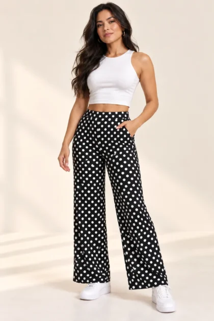 Full Length Polka Dot Palazzo Wide Leg Trousers