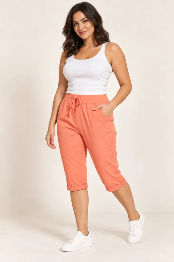 Italian Cotton 3/4 Trousers with Drawstring Waist