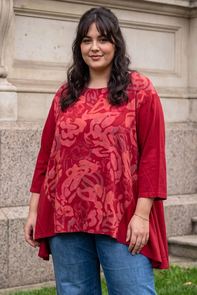 Abstract Print High Low Hem Cotton Top