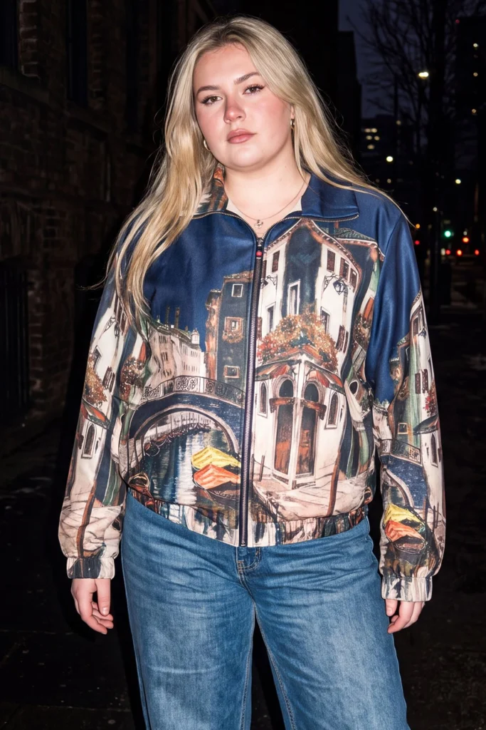 Architectural Print Womens Zip Up Jacket