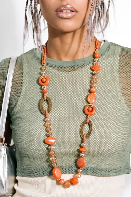 Beaded Oval Pendant Statement Necklace