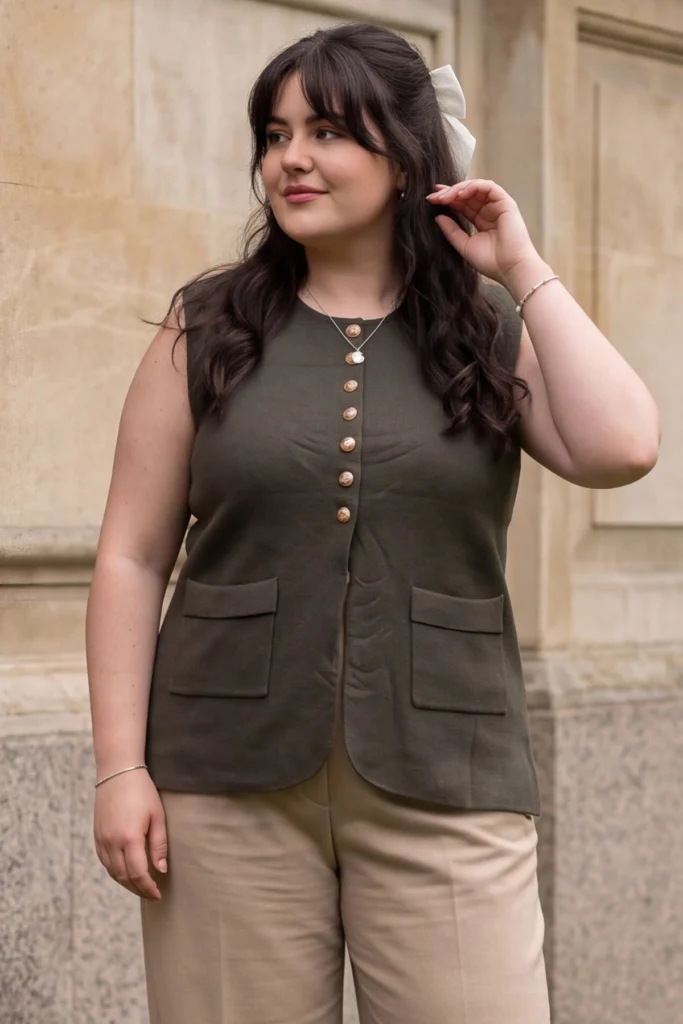 Button Front Sleeveless Knitted Vest