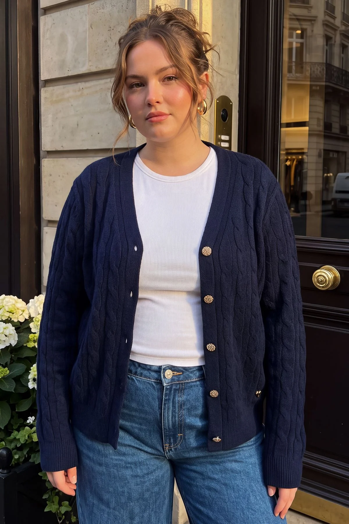 Cable Knit Button Up Cardigan