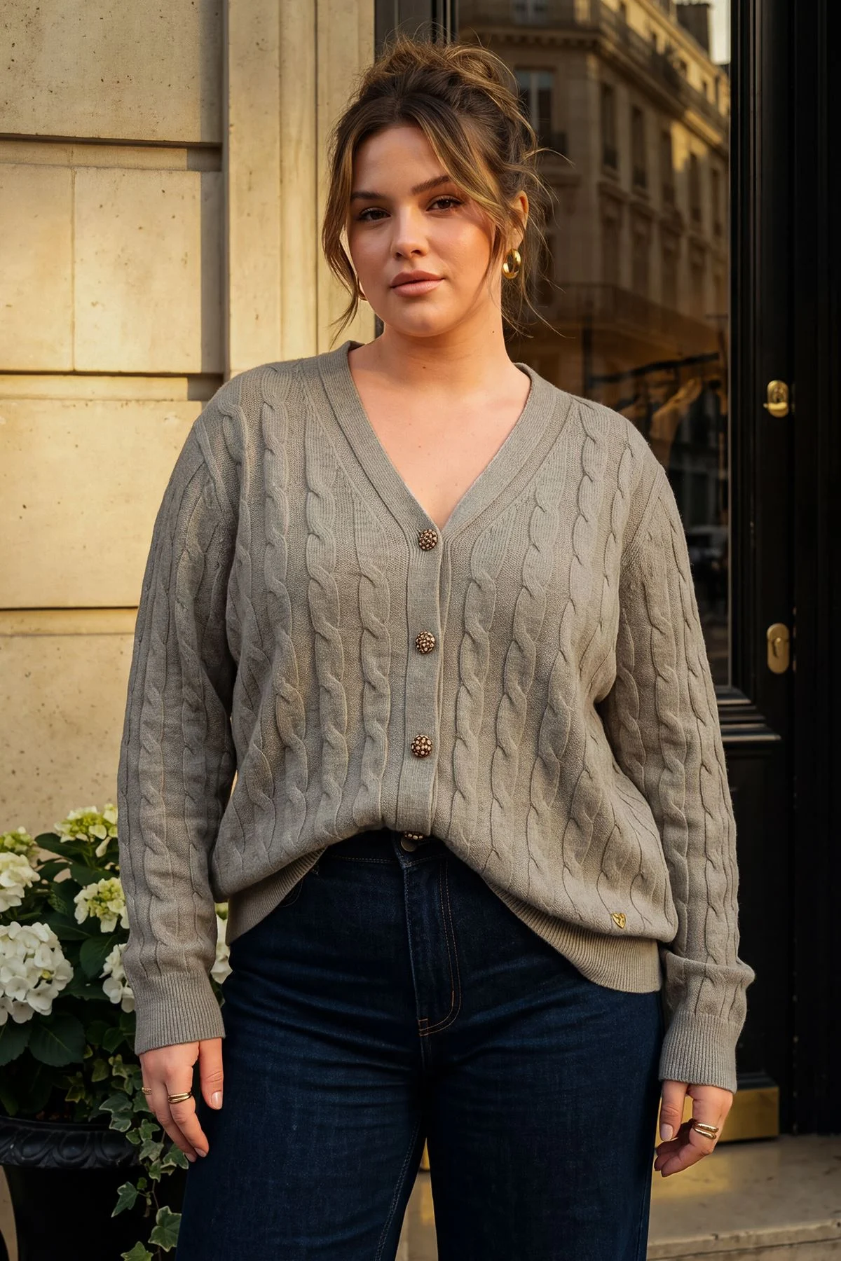 Cable Knit Button Up Cardigan
