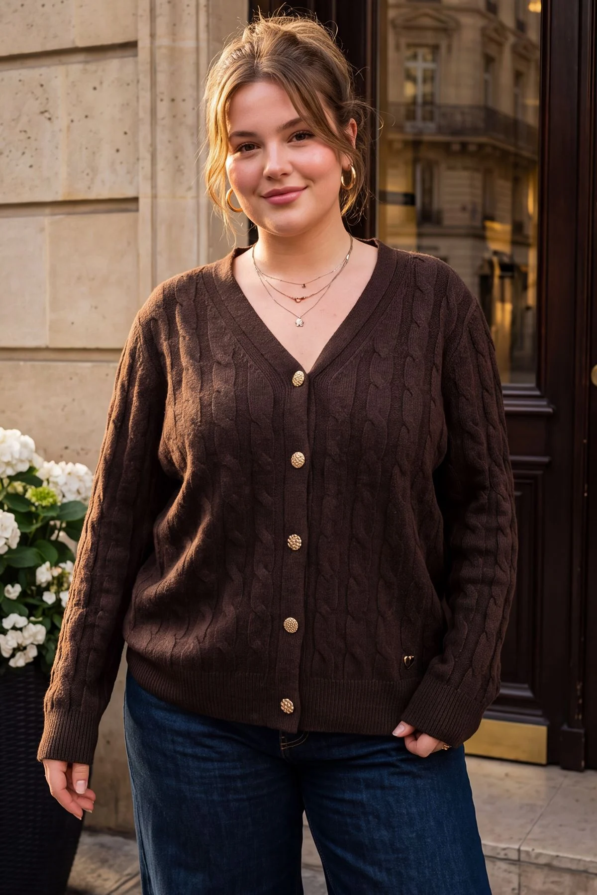 Cable Knit Button Up Cardigan
