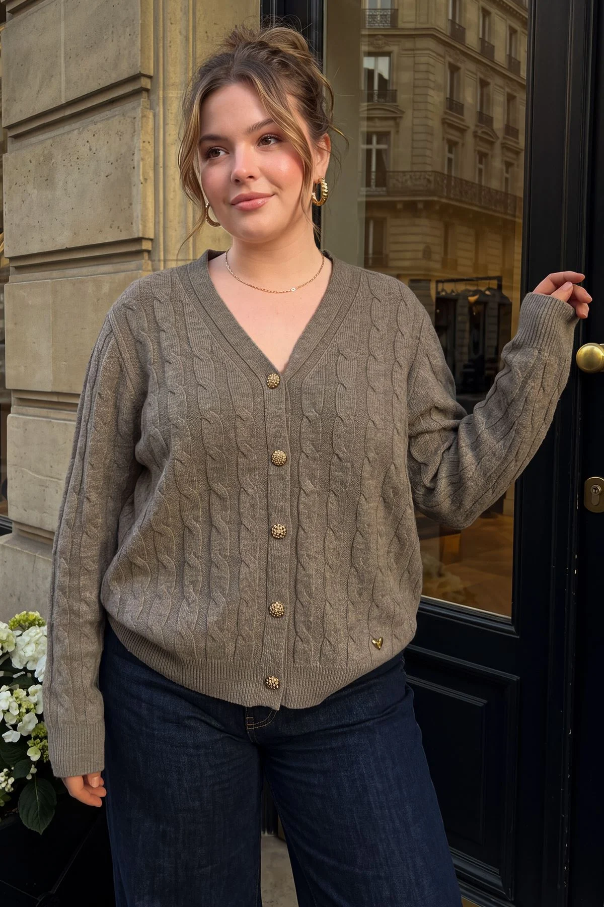 Cable Knit Button Up Cardigan