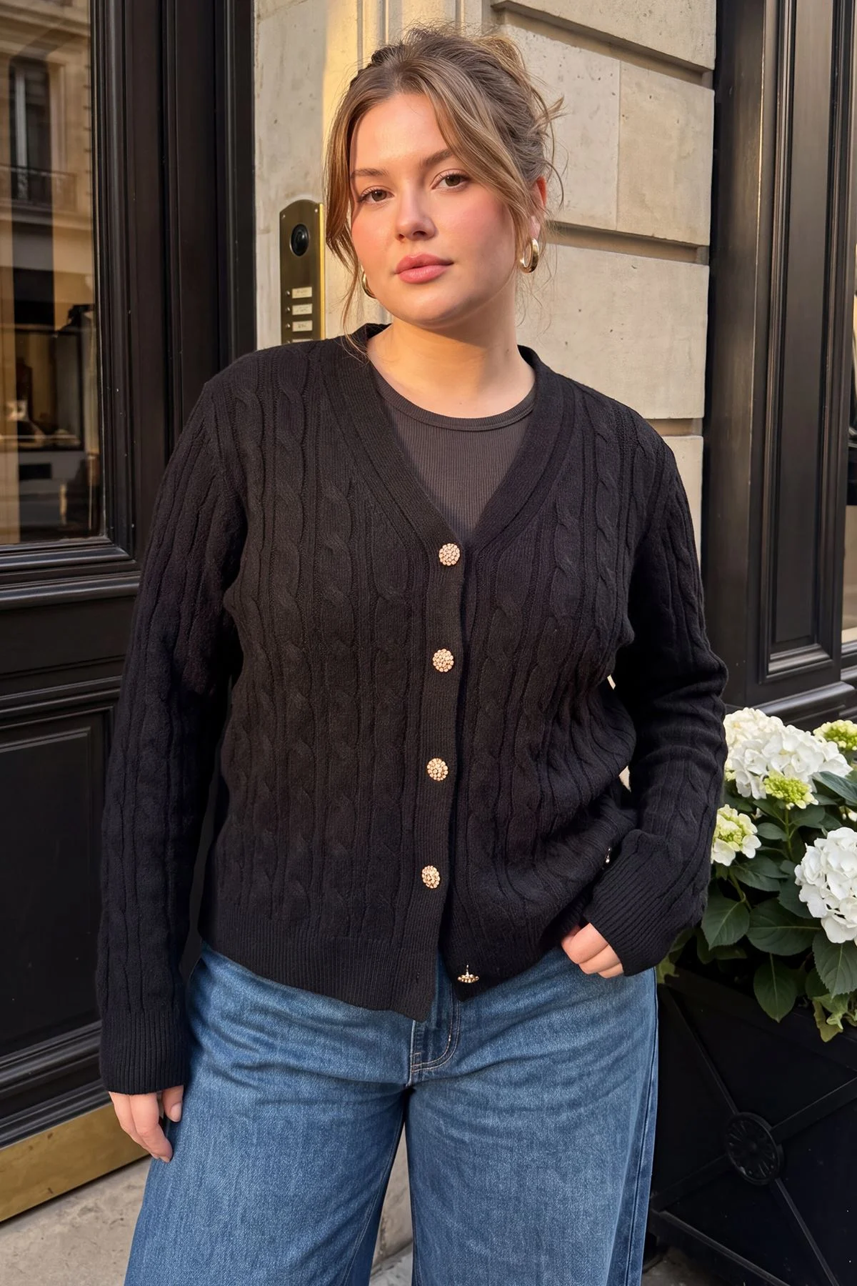 Cable Knit Button Up Cardigan