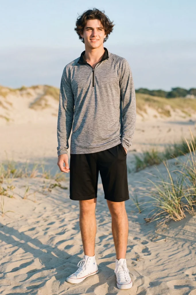 Casual Zip Up Co Ord Set with Marl Shorts