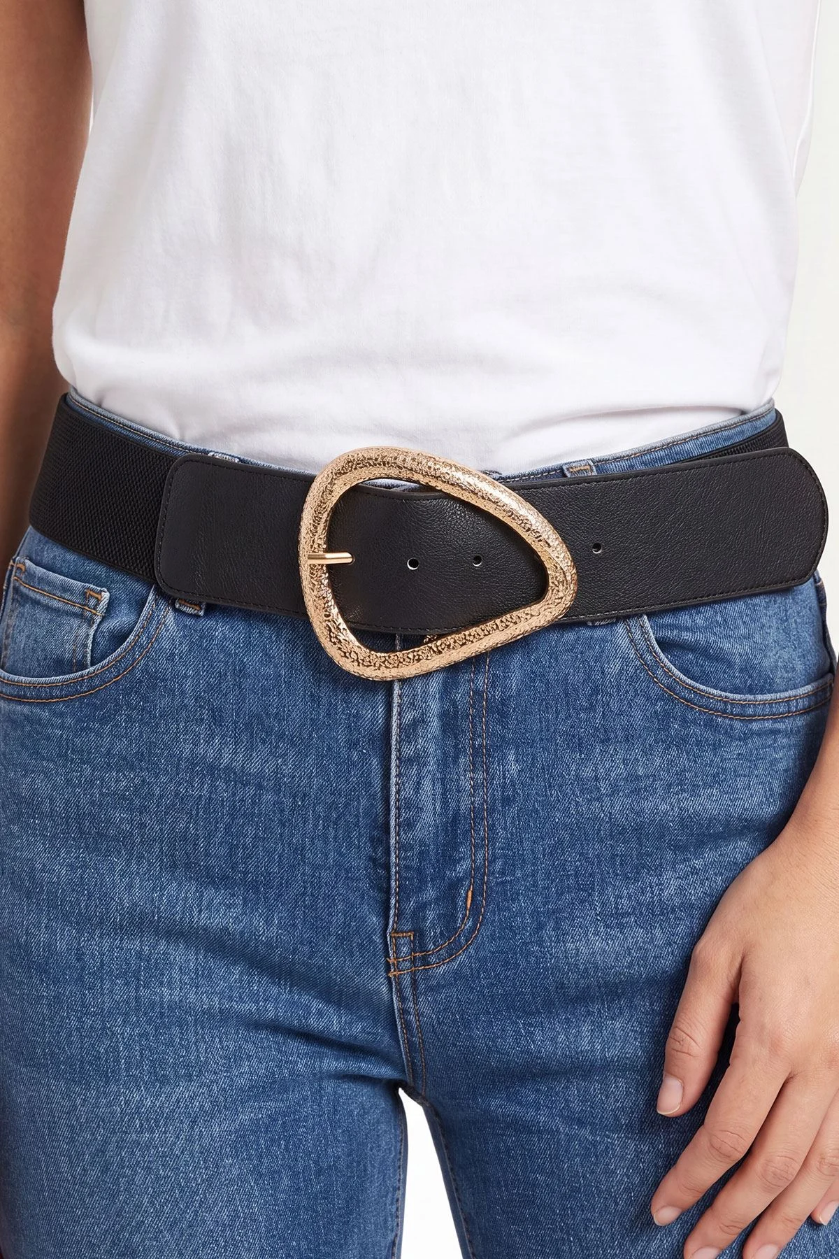 Chic Elastic Waist Belt with Stylish Abstract Buckle
