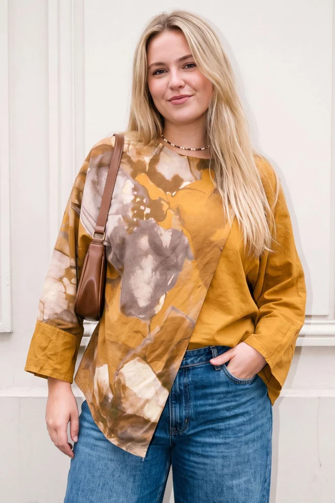 Cotton Tunic Top Asymmetric Hem Print