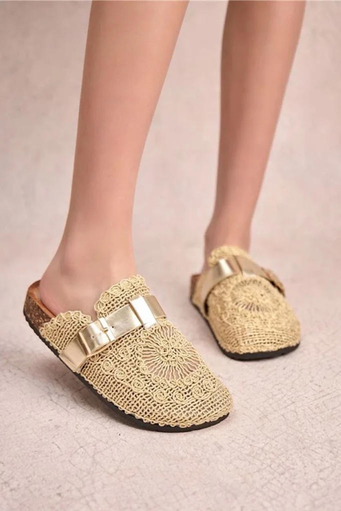Crochet Buckle Detail Slip On Mules