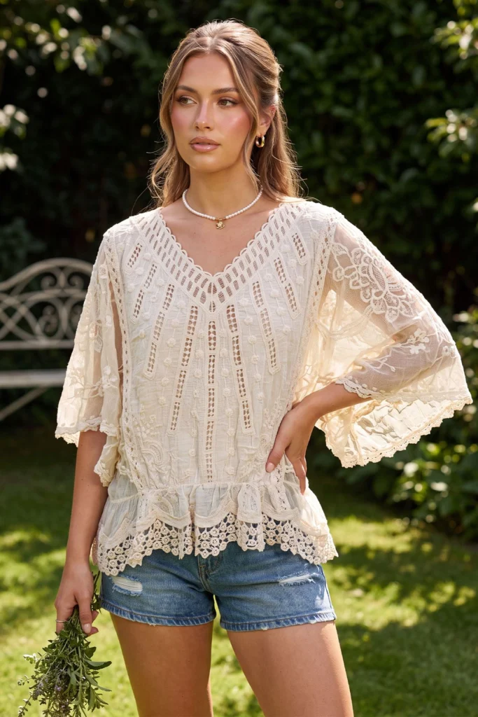 Crochet Floral Embroidered Cotton Top