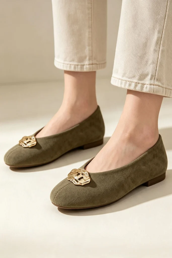 Decorative Buckle Womens Slip On Shoes
