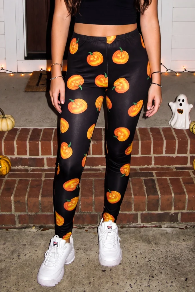 Face Pumpkins Print Halloween Leggings