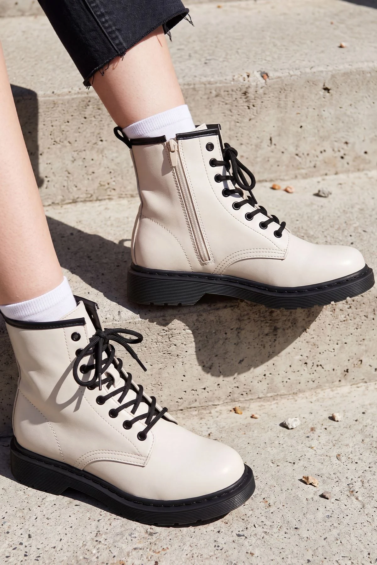 Faux Leather Look Plain Laces Boot