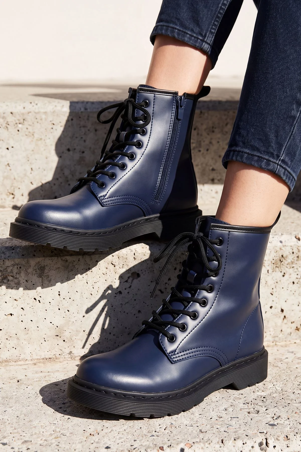 Faux Leather Look Plain Laces Boot