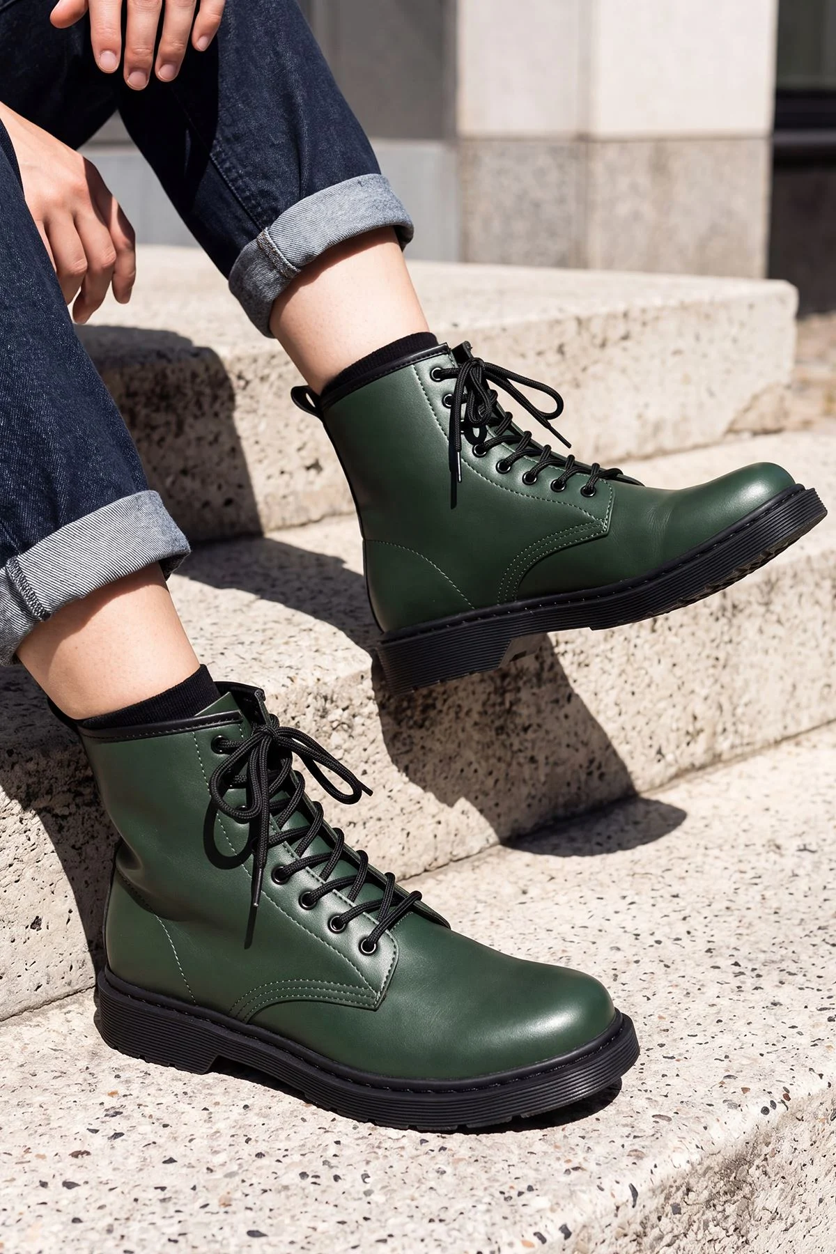Faux Leather Look Plain Laces Boot