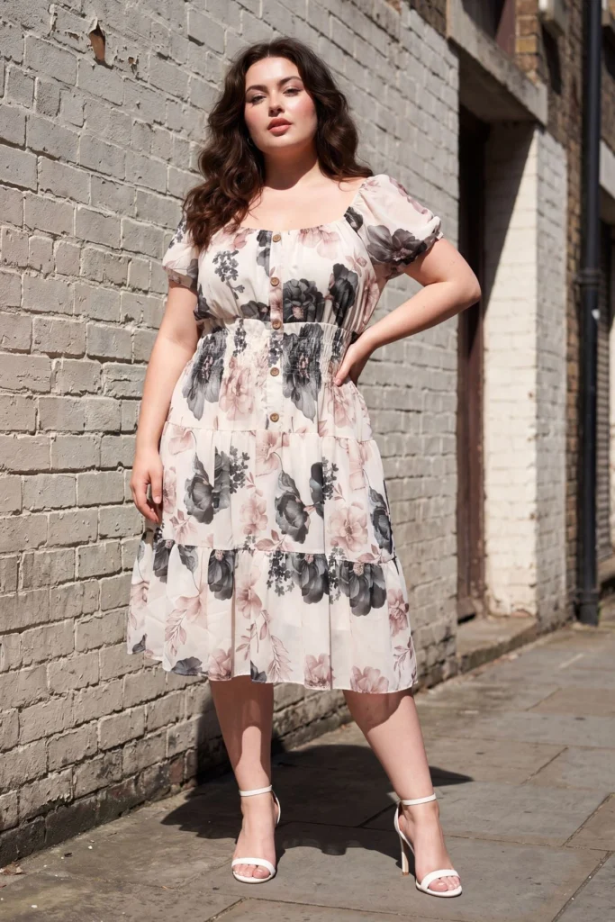Floral Print Cap Sleeve Tiered Dress