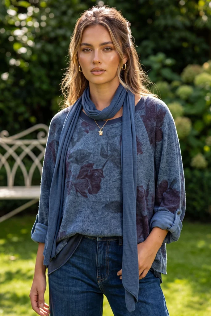 Floral Print Scarf Womens Knitted Tops
