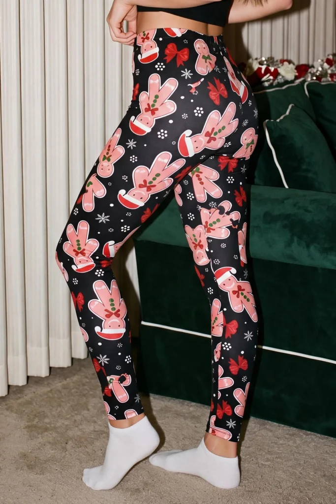 Gingerbread Bow Snowflake Print Xmas Legging