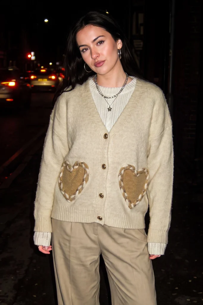 Heart Applique Knitted Button Up Cardigan
