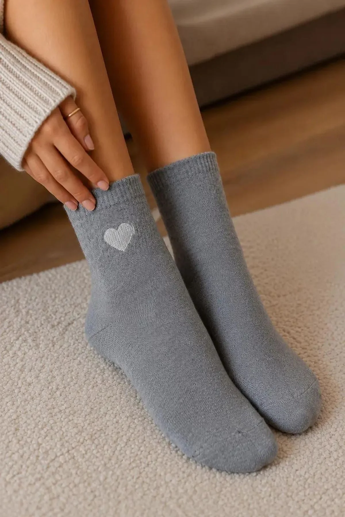Heart Crew Embroidered Socks