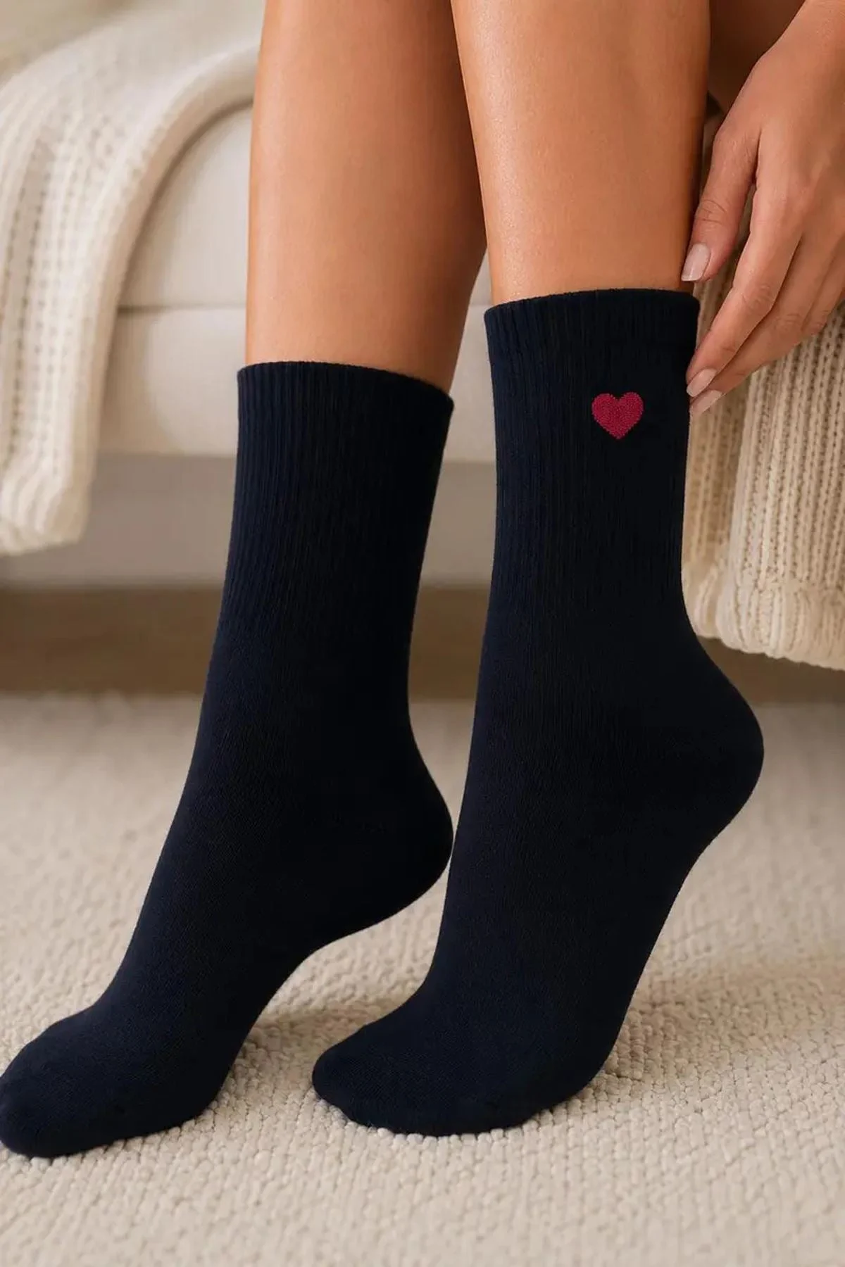 Heart Crew Embroidered Socks