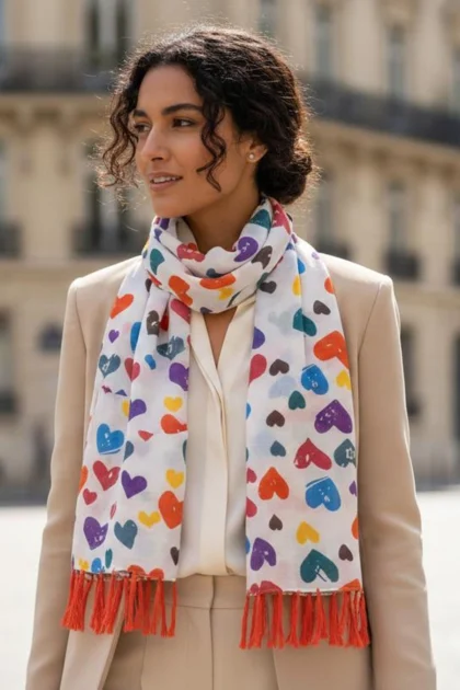 Heart Print Fashion Tassel Scarves