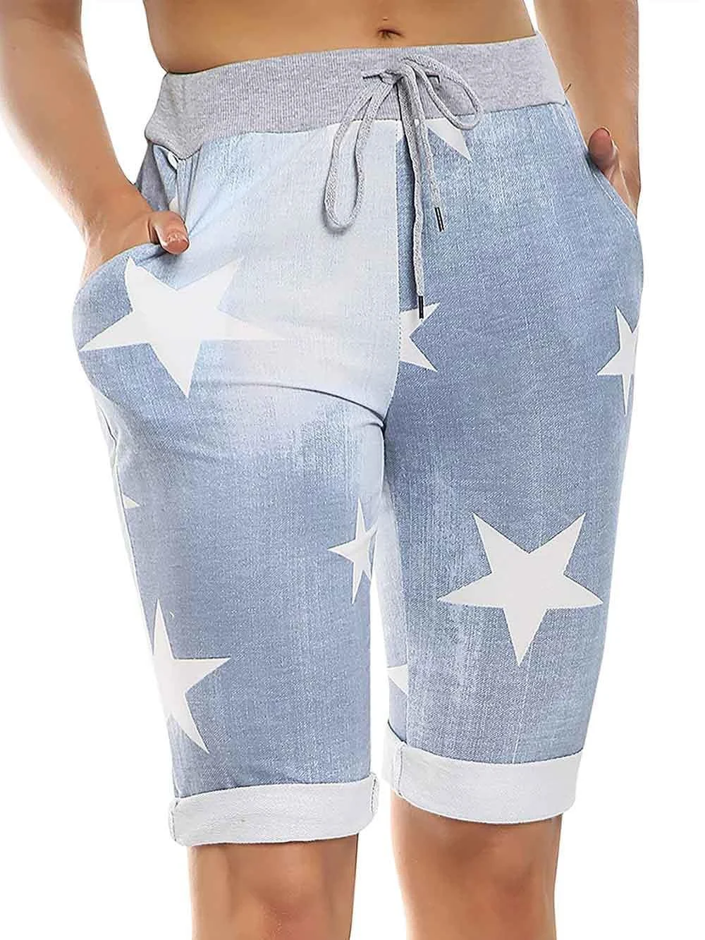 Italian Cotton Blend Womens 3/4 Star Print Trousers