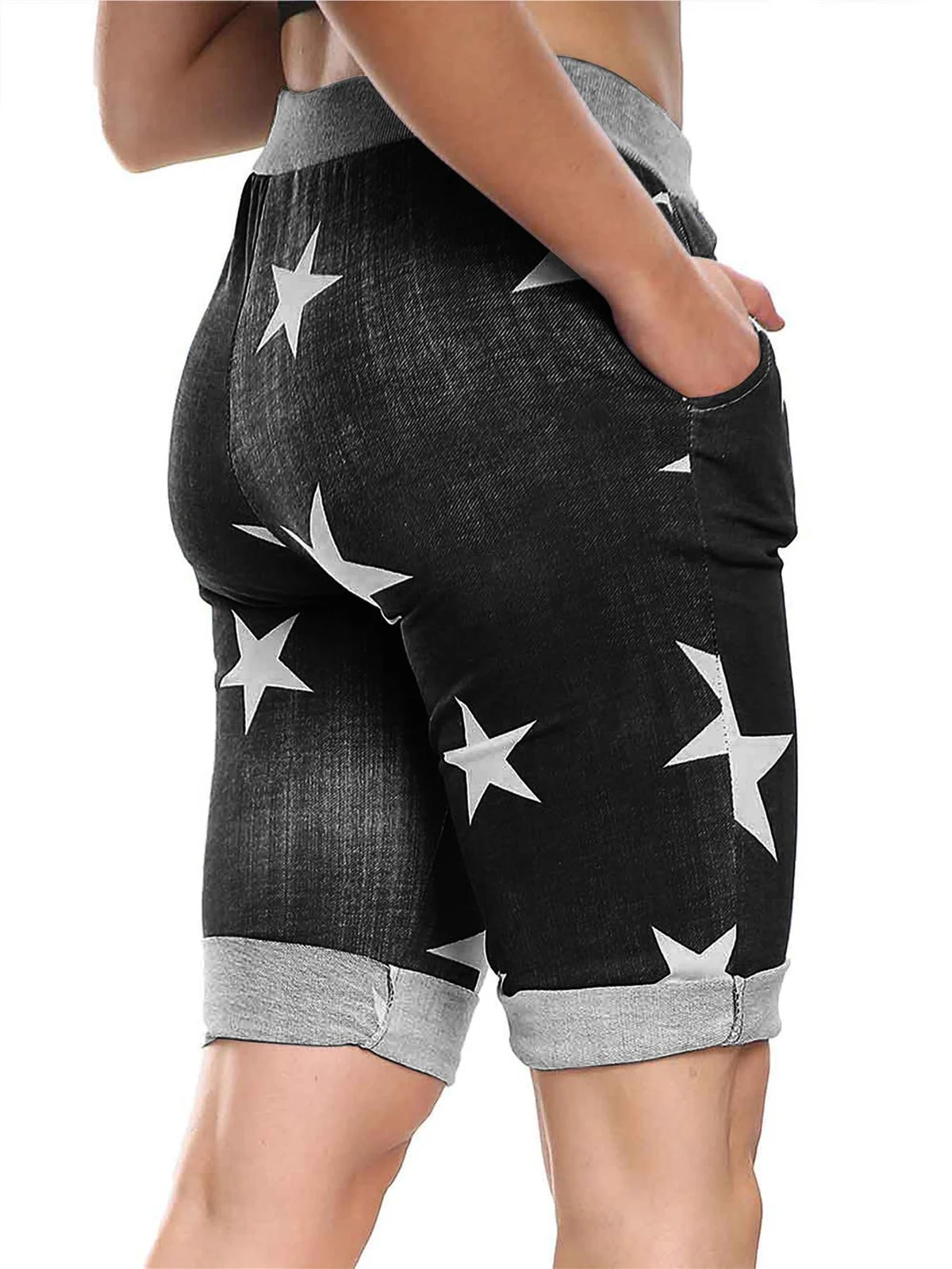 Italian Cotton Blend Womens 3/4 Star Print Trousers